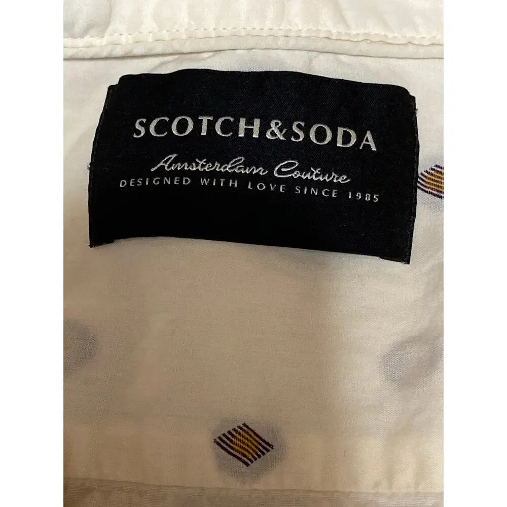 Scotch & Soda Men's Cream Argyle Short Sleeve Pocket Button Down Shirt Top Sz S